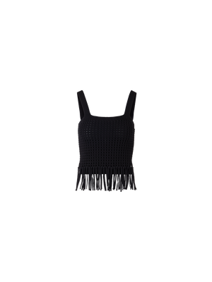 Designer Short Chunky Cotton Mesh Knit Top - black