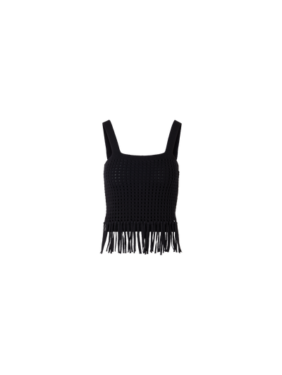 Designer Short Chunky Cotton Mesh Knit Top - black
