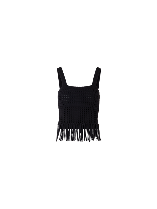 Designer Short Chunky Cotton Mesh Knit Top - black