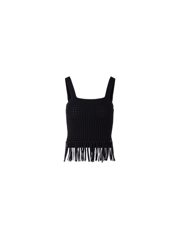 Designer Short Chunky Cotton Mesh Knit Top - black