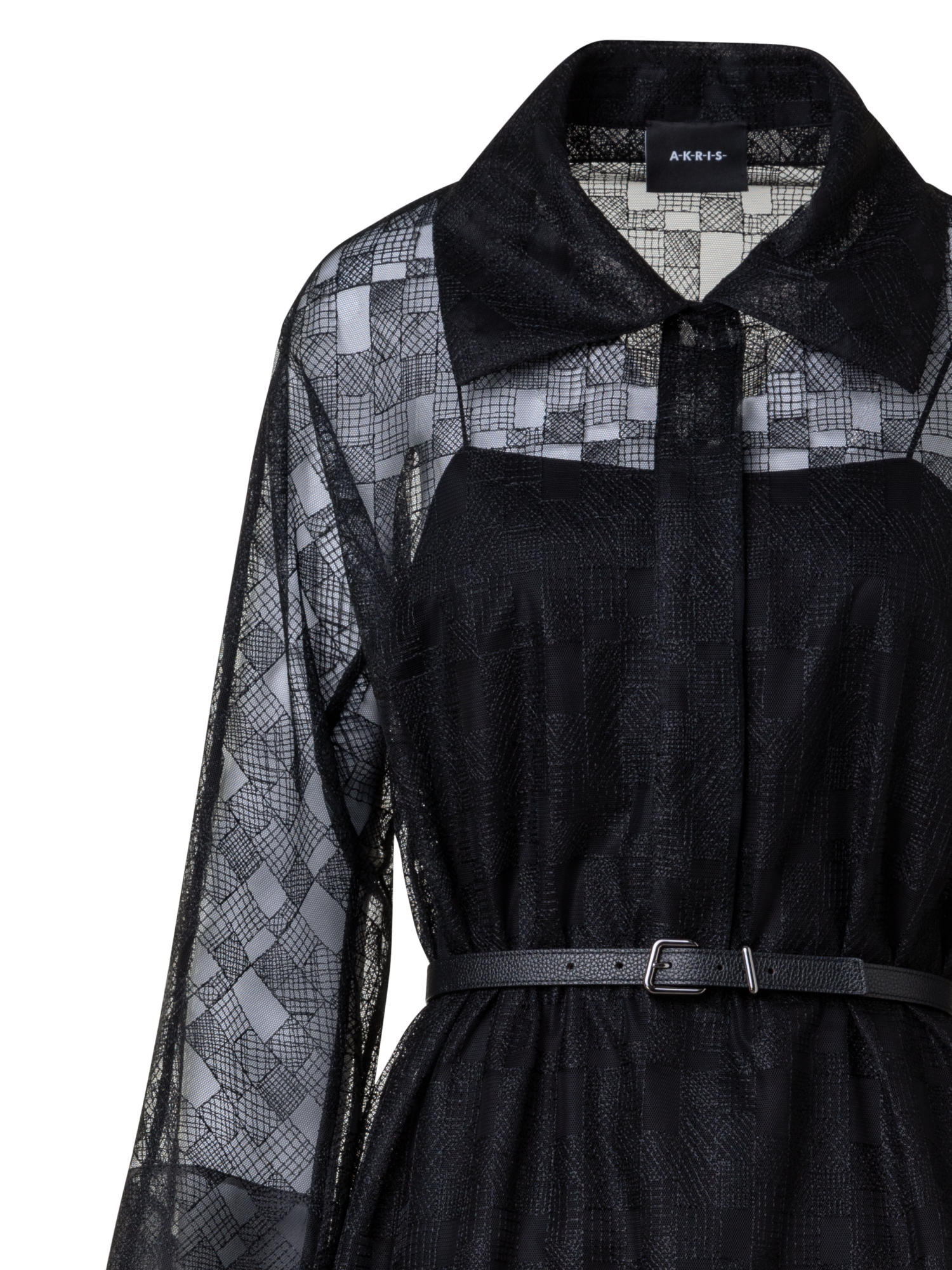 Designer Shirt Dress in Lizzy Grid Embroidery - black