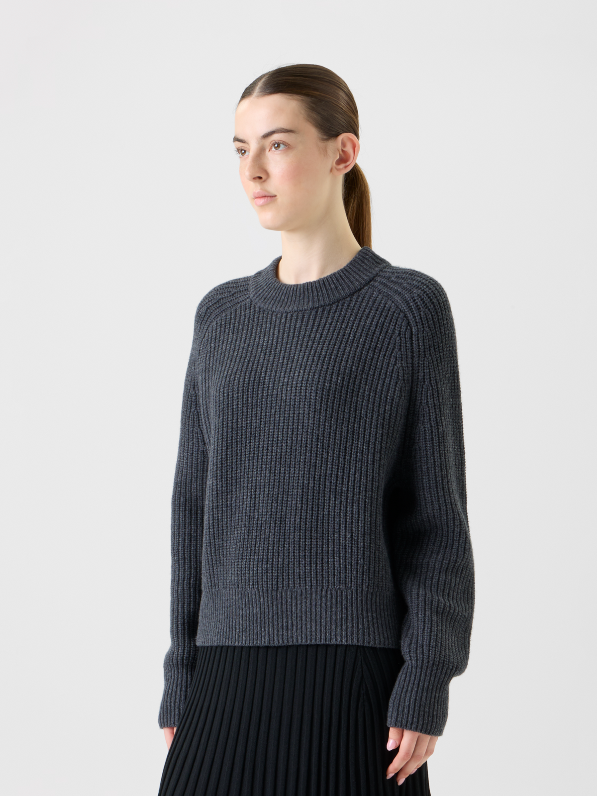 Designer Oversized Wool Cashmere Rib Knit Sweater - neutral - grey #editorial