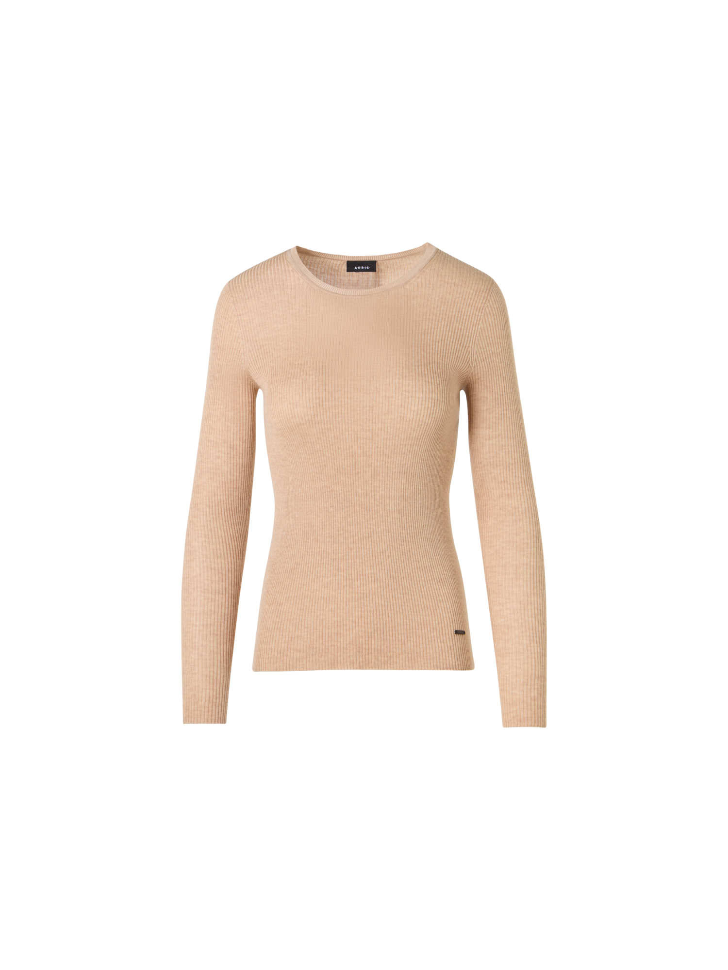 Designer Long-Sleeve Silk-Cotton Knit Sweater - beige