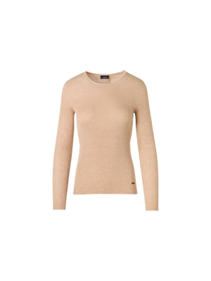 Designer Long-Sleeve Silk-Cotton Knit Sweater - beige