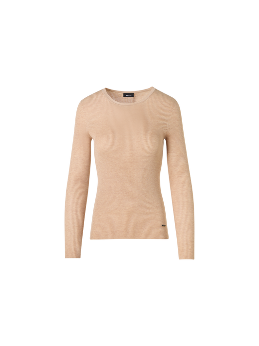 Designer Long-Sleeve Silk-Cotton Knit Sweater - beige