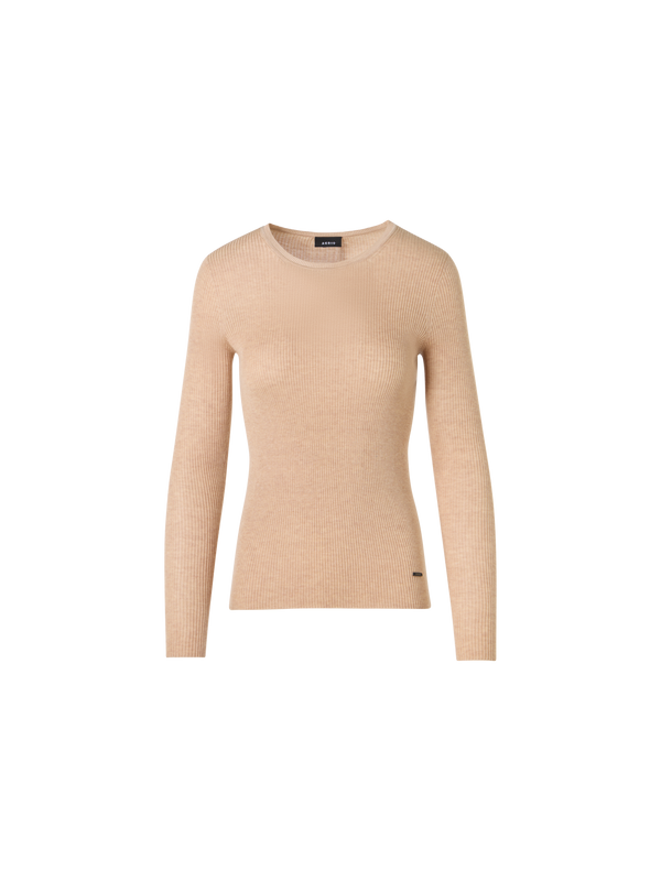 Designer Long-Sleeve Silk-Cotton Knit Sweater - beige