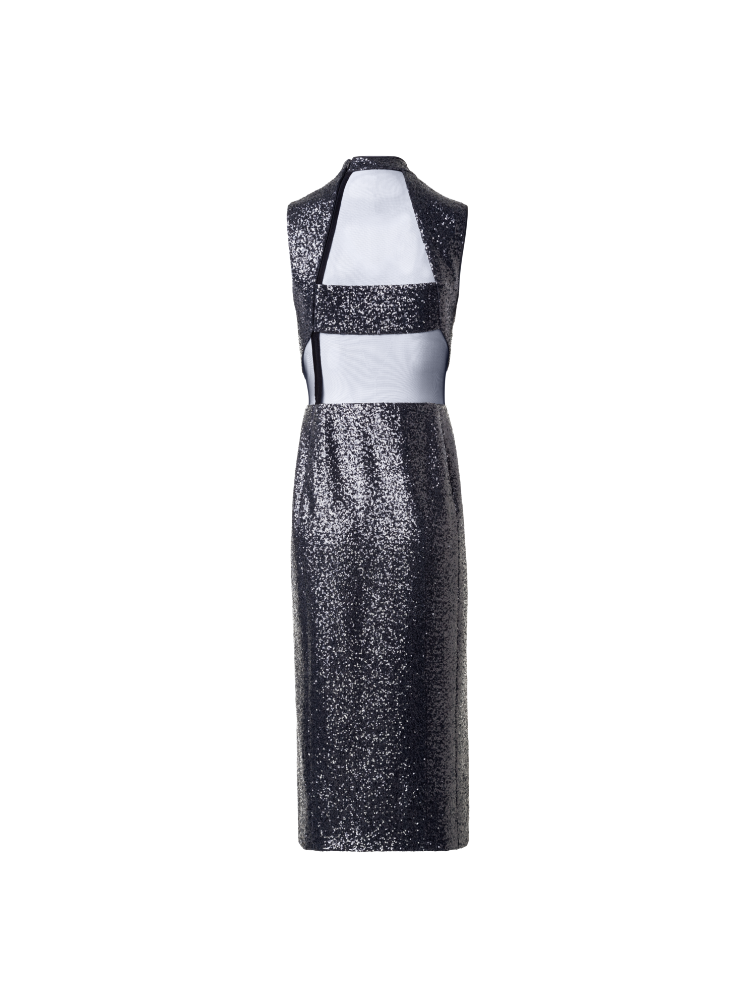 Designer Sequined Sheath Dress with Open Back - grey