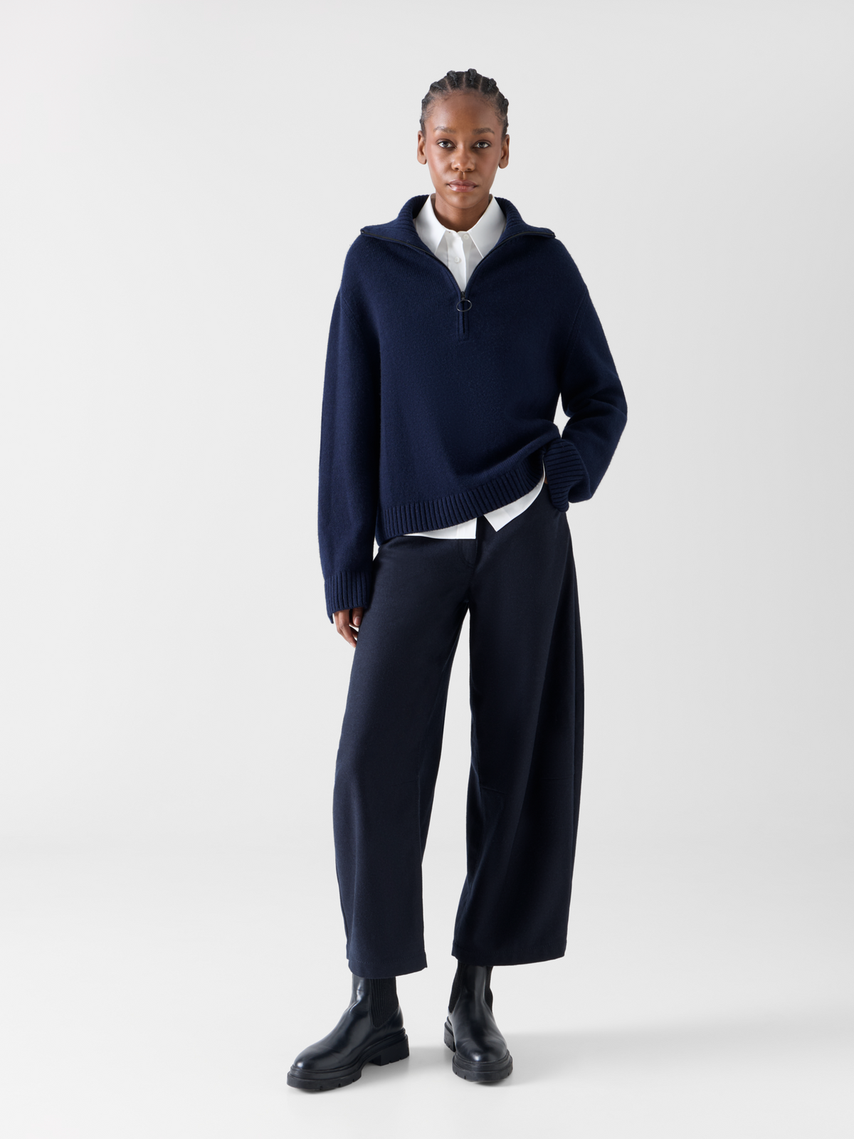 Designer Chunky Yak Knit Sweater - navy 