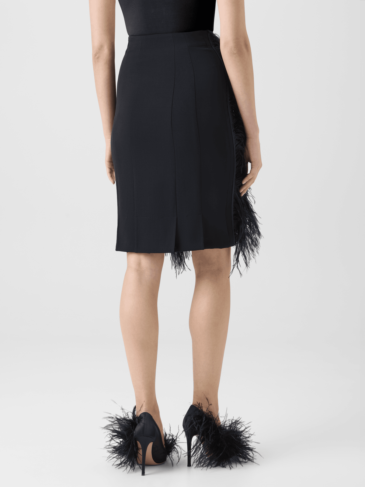 Designer Wool Double-Face Feathered Pencil Skirt - black - neutral #editorial