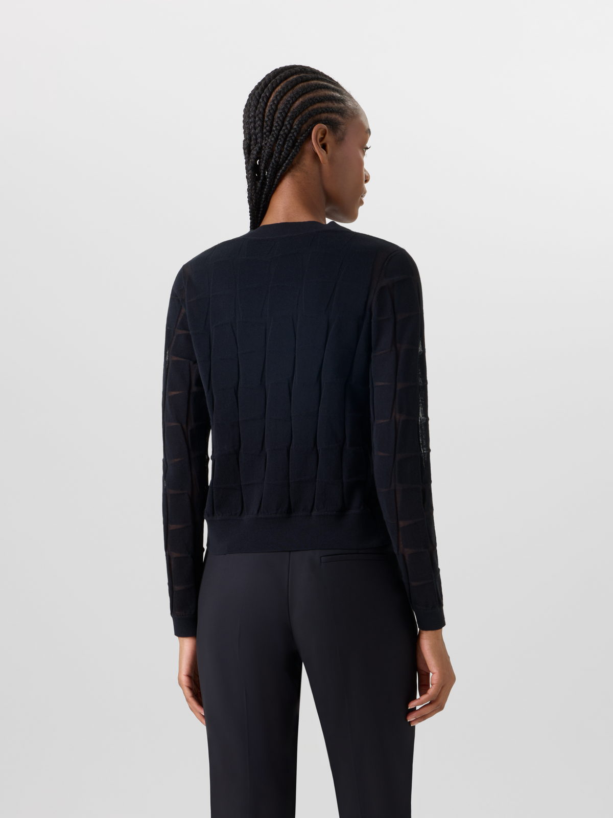 Designer Long-Sleeve Trapezoid Jacquard Knit Cardigan - black #editorial