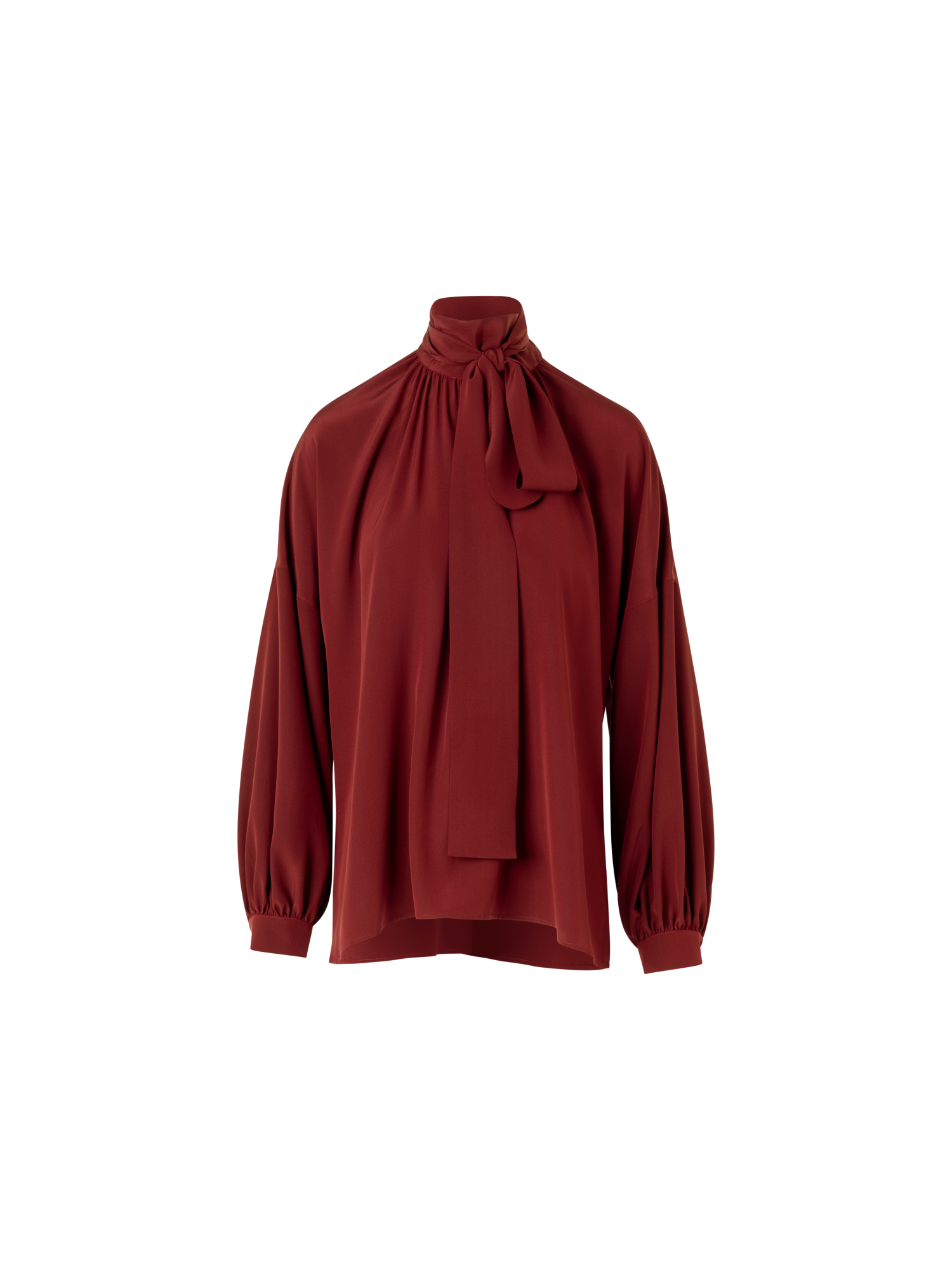 Designer Long-Sleeve Silk Crêpe de Chine Blouse - red