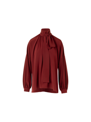 Designer Long-Sleeve Silk Crêpe de Chine Blouse - red