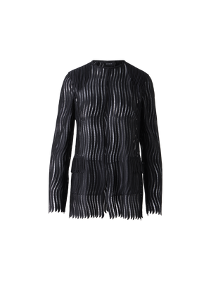 Designer Hekka Long Sheer Wave Guipure Jacket - black