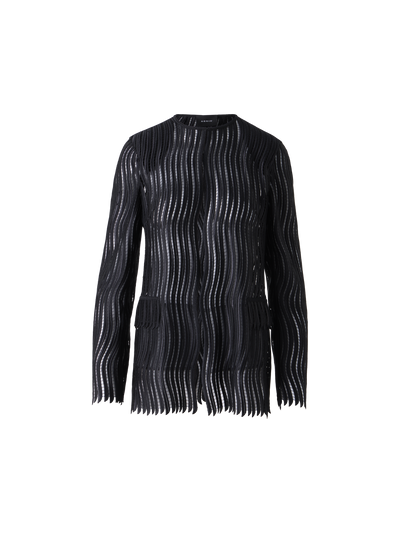 Designer Hekka Long Sheer Wave Guipure Jacket - black