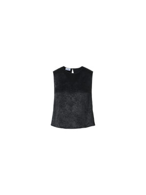 Designer Crinkled Satin Sleeveless Top - black