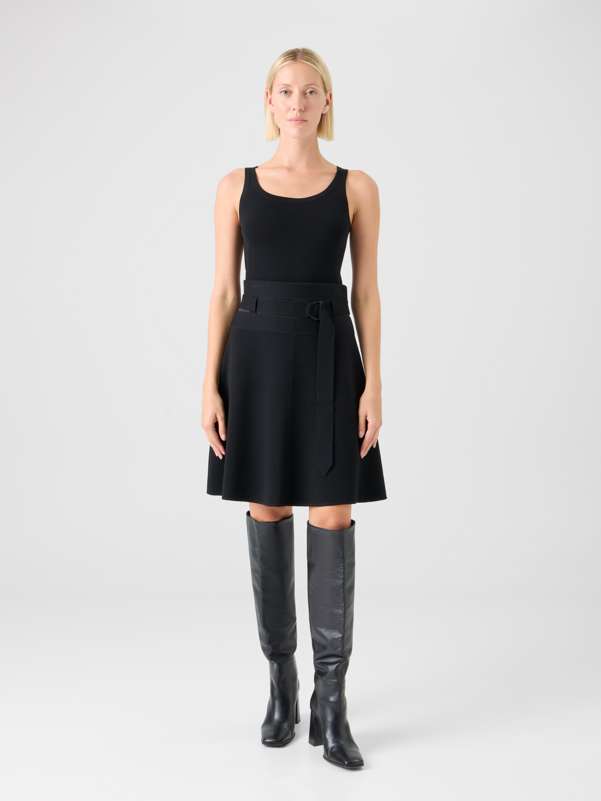 Designer Milano Knit Mini Skirt with Belt - black #editorial