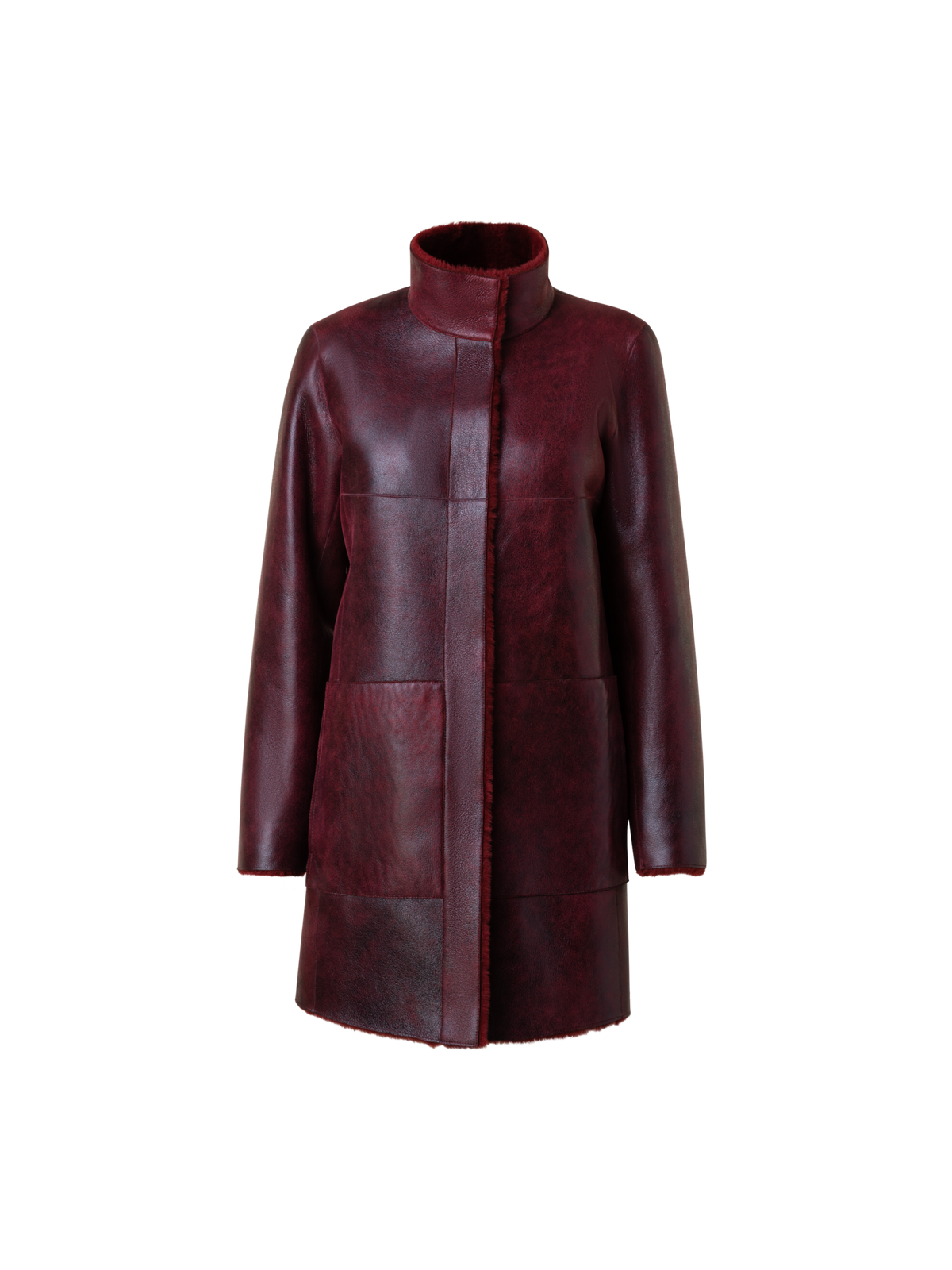 Designer Reversible Shearling Coat - red