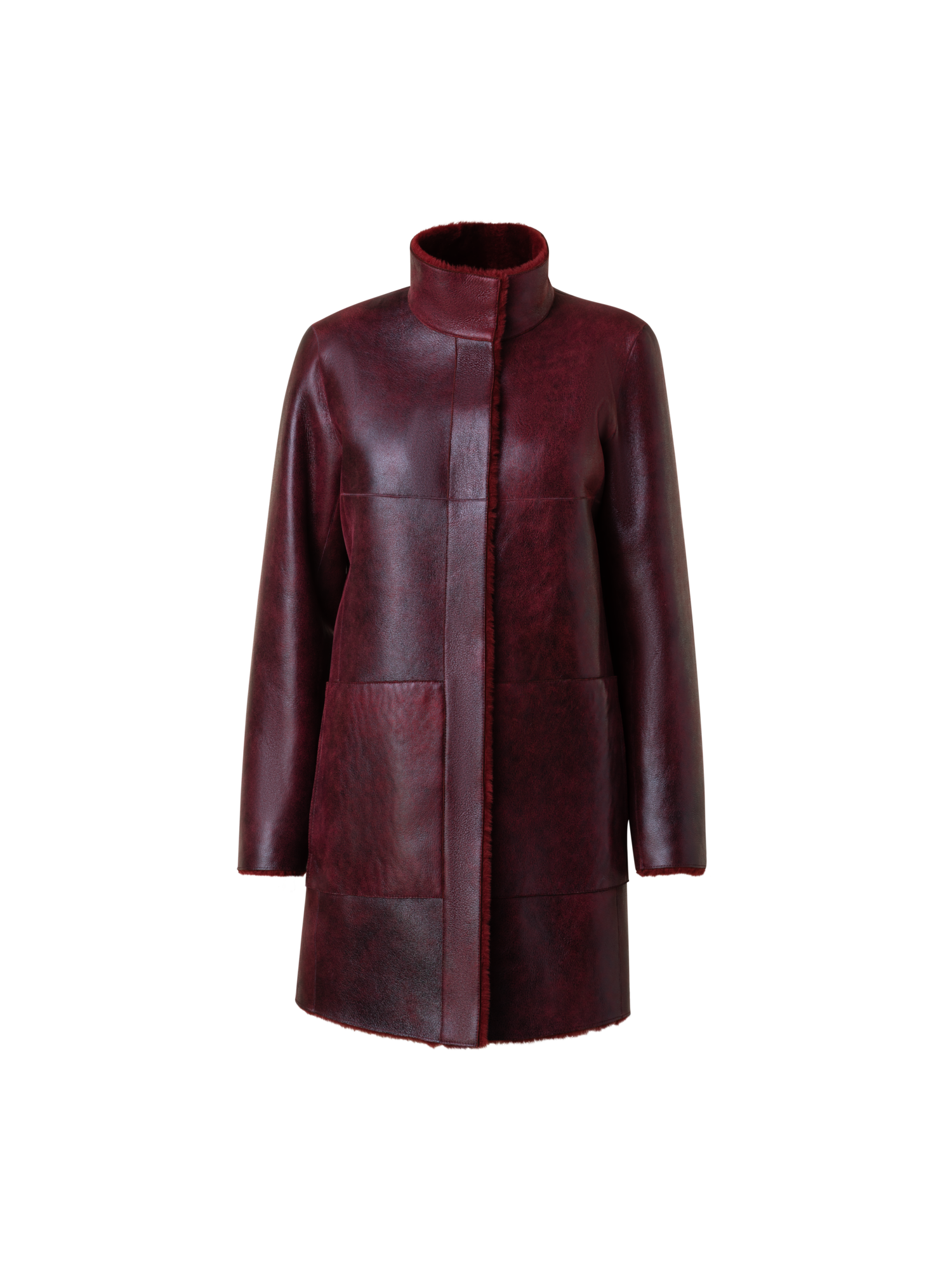 Designer Reversible Shearling Coat - red