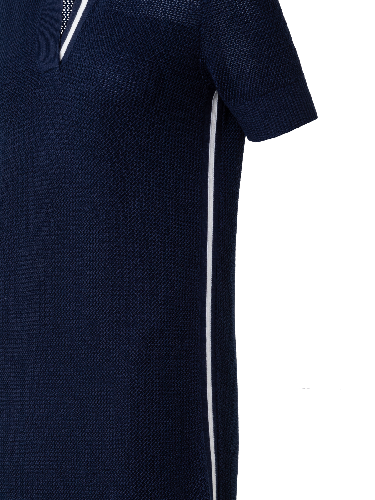 Designer Wool Blend Mesh Knit Polo Dress - navy - blue - multicolor