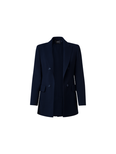 Designer Long Jacket in Wool Double-Face - navy - blue