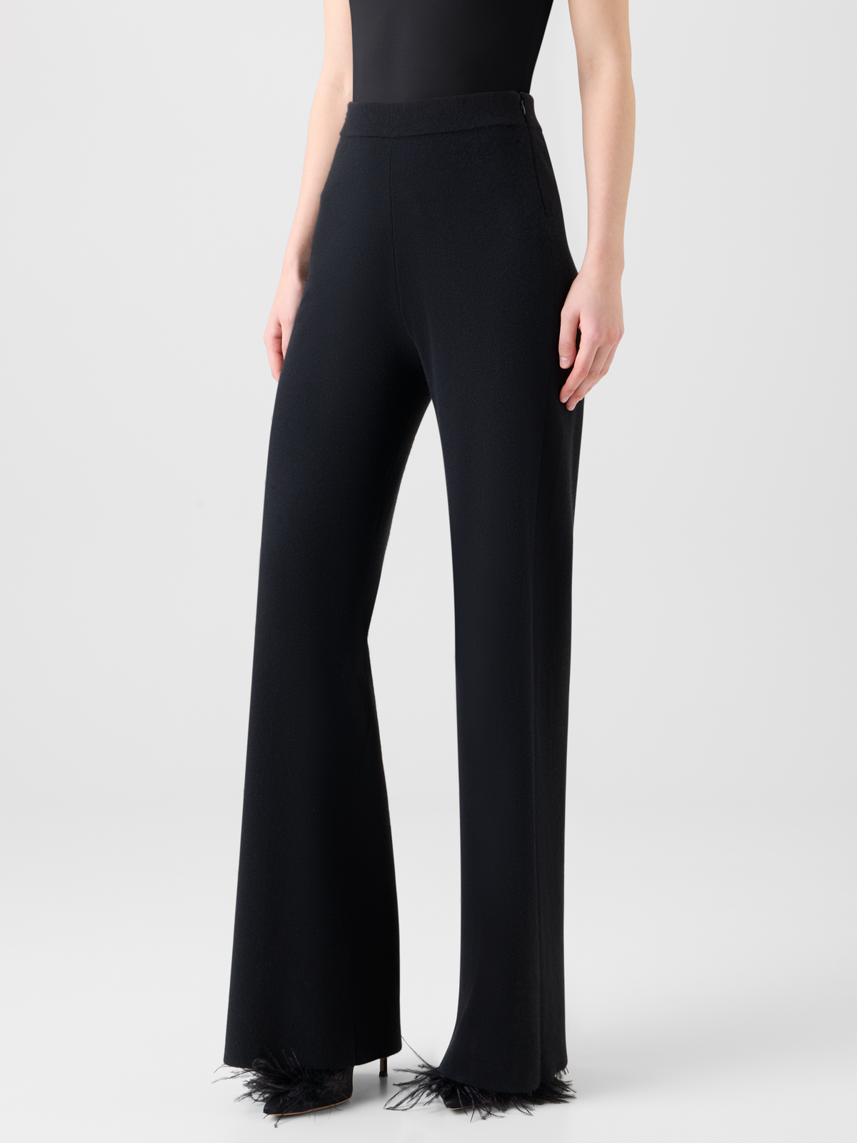 Designer Slight Flared Cashmere Silk Knit Pants - black - neutral #editorial