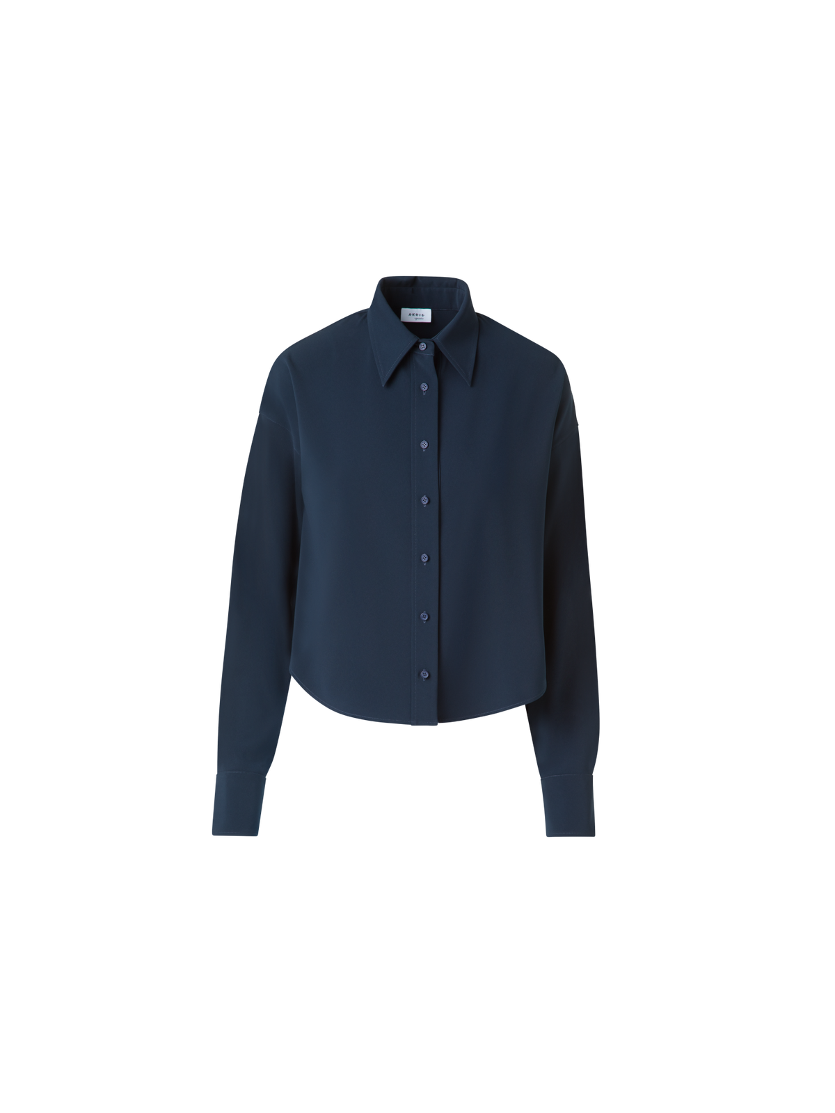 Designer Cropped Boxy Blouse in Signature Laser Cut - neutral - navy - blue