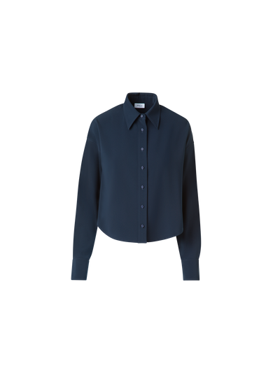 Designer Cropped Boxy Blouse in Signature Laser Cut - neutral - navy - blue