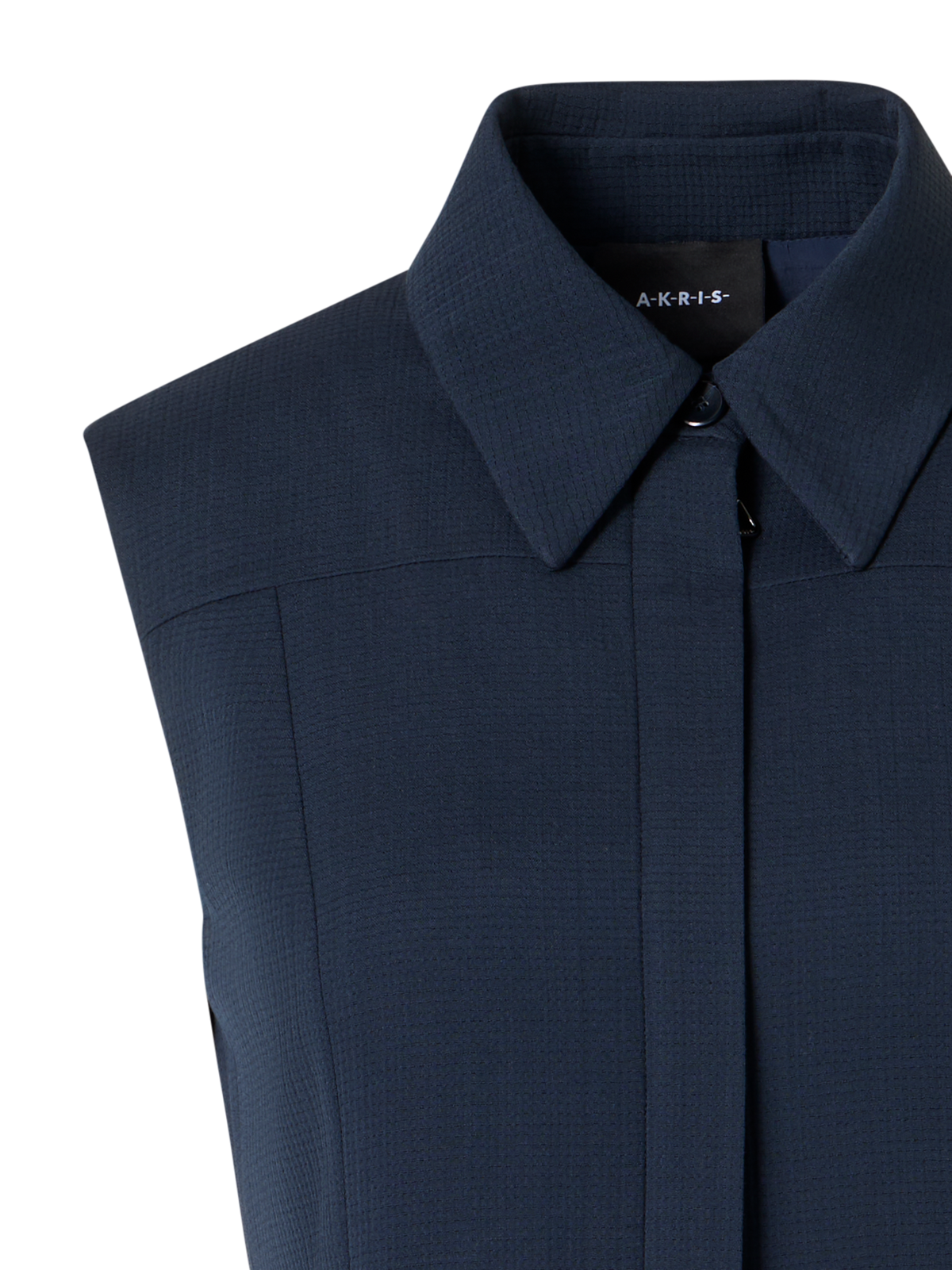 Designer Sleeveless Structured Cotton-Silk Double-Face Midi Shirt Dress - blue
