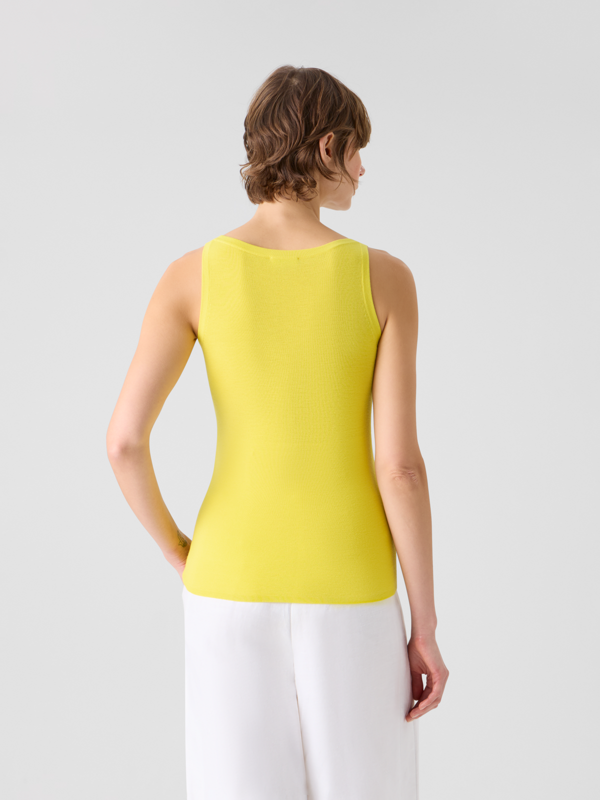 Designer Fitted Merino Wool Tank Top with Scoop Neck - yellow #editorial