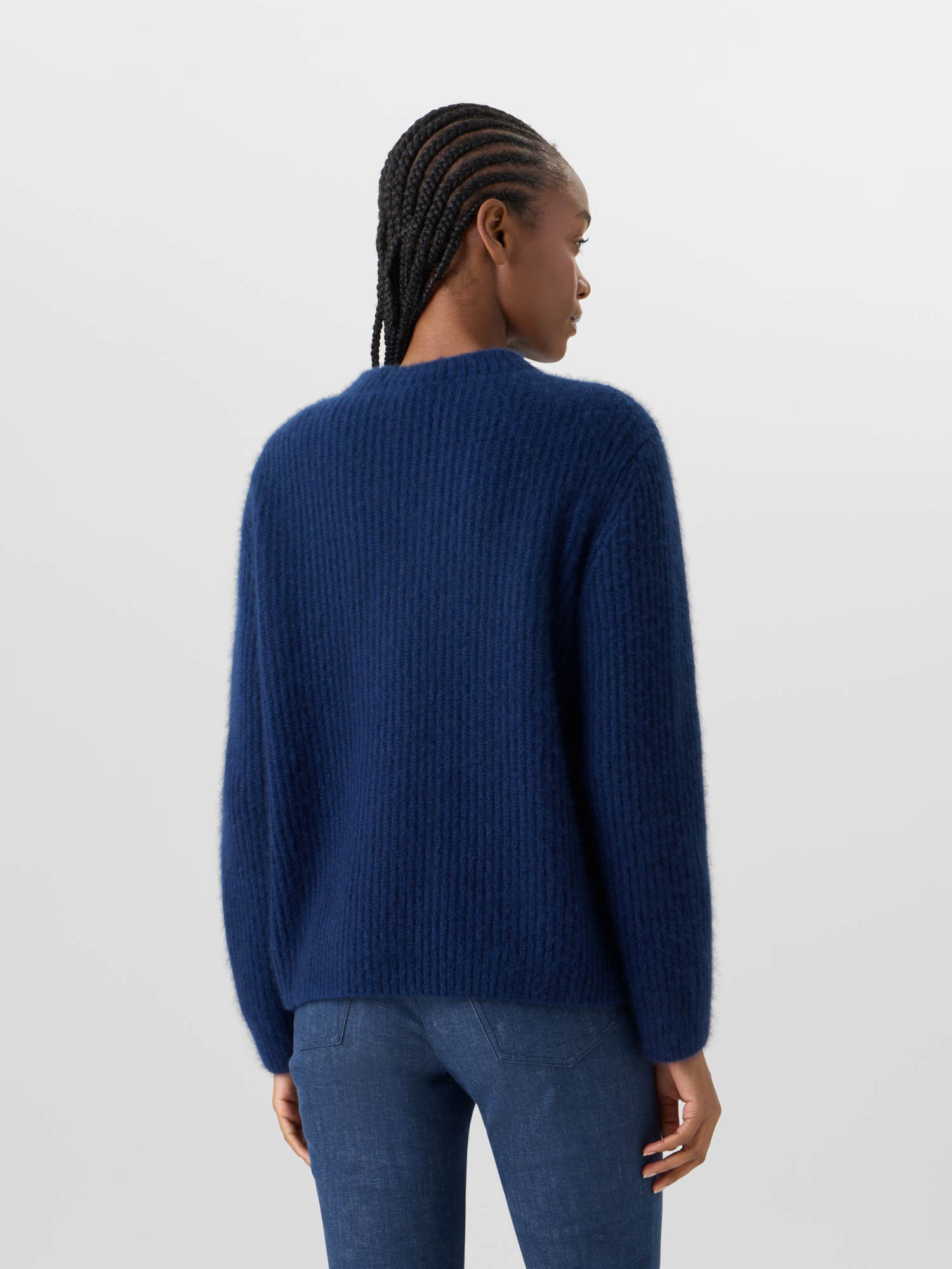 Designer Long-Sleeve Cashmere-Silk Knit Cardigan - blue 