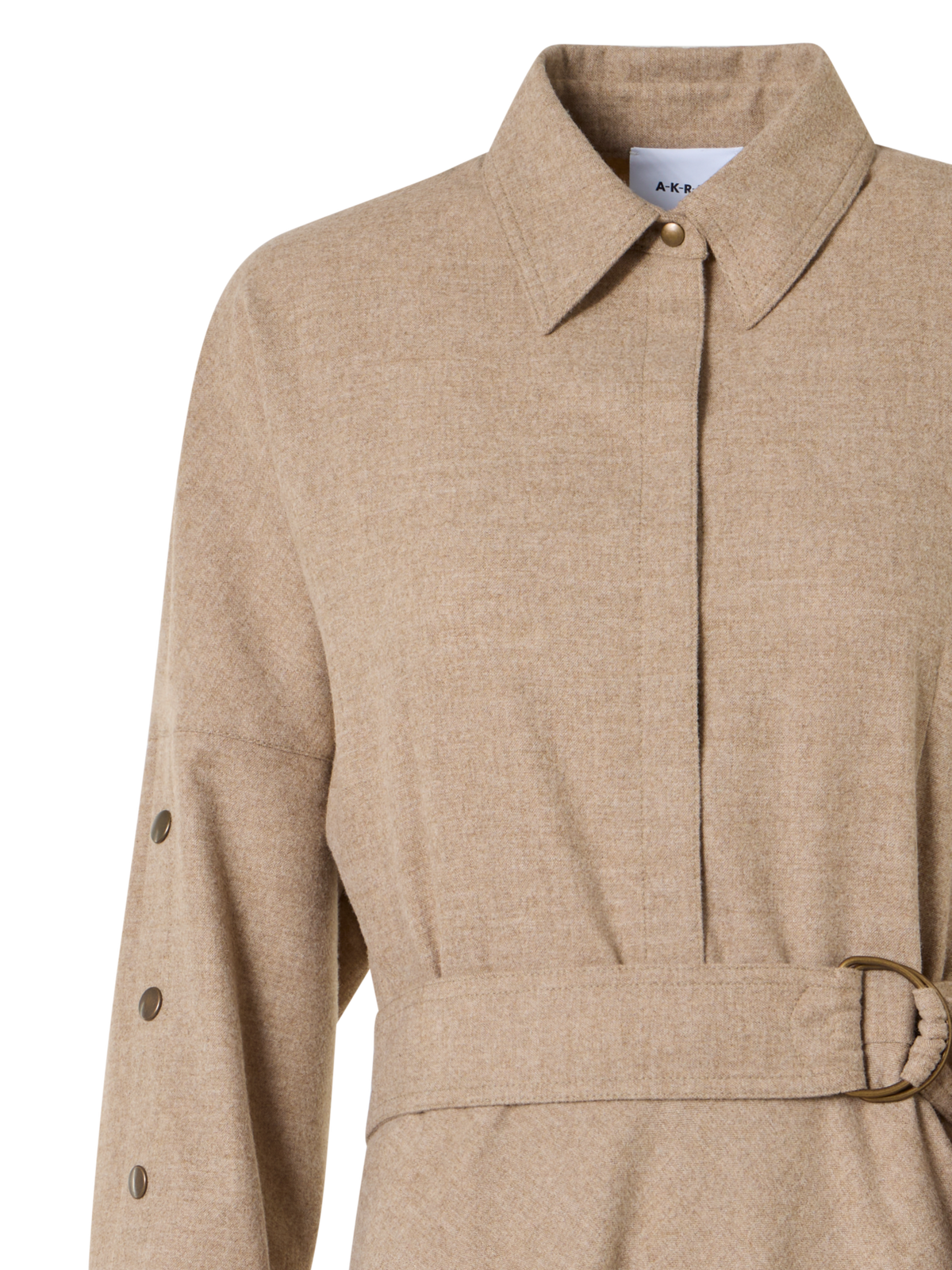 Designer Flared Wool Flannel Midi Dress - beige
