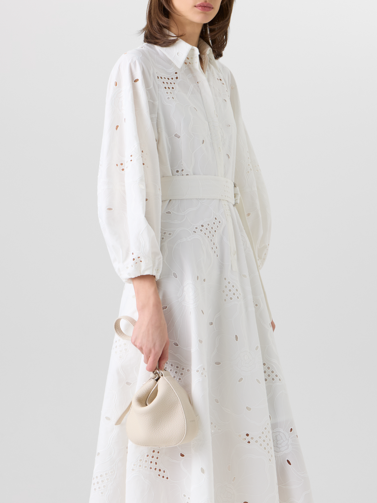 Fit-and-Flare Flower Eyelet Midi Dress