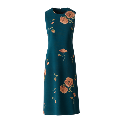 Sheath Dress in Wool Double-Face Anemone Print