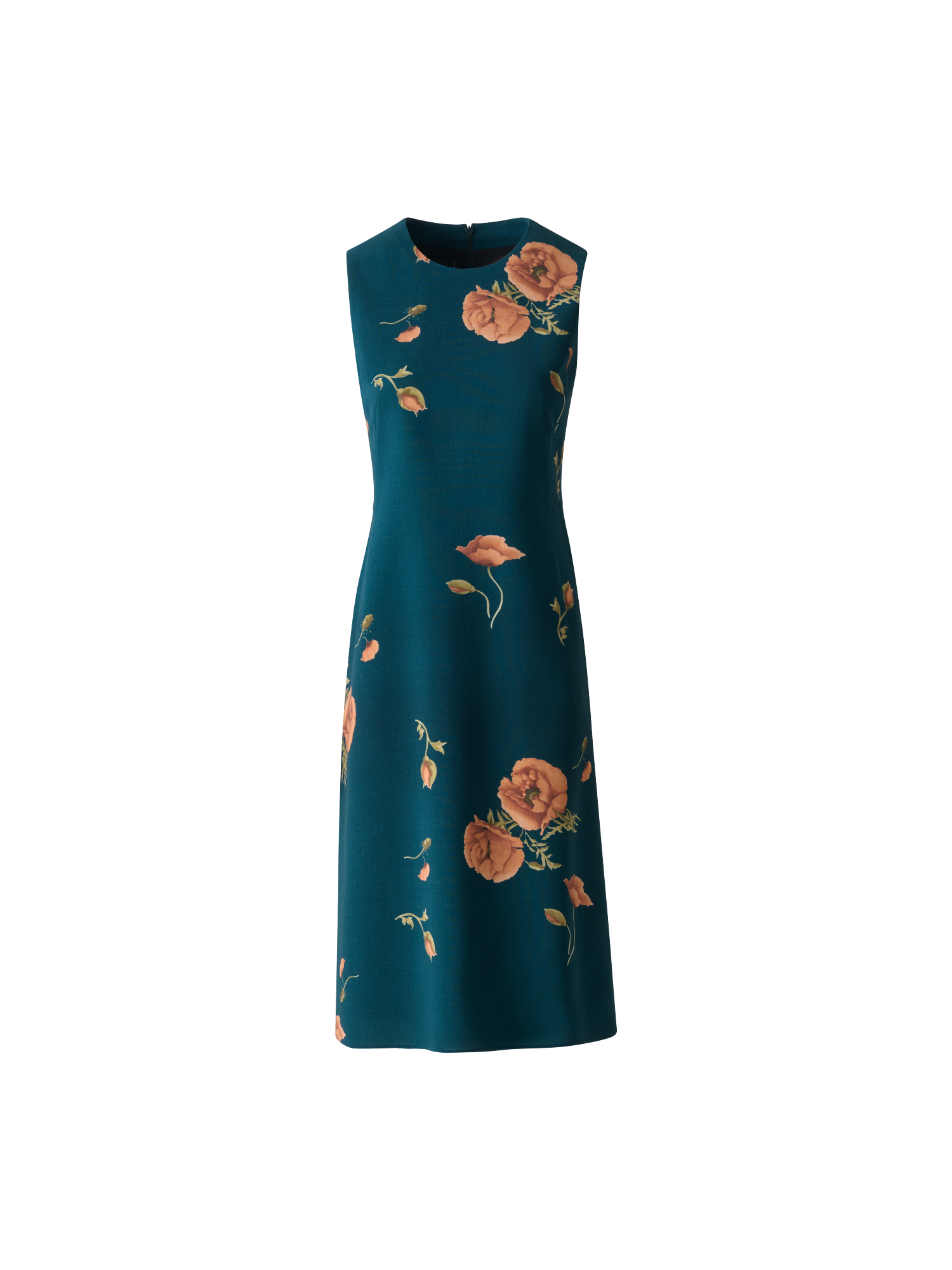 Designer Sheath Dress in Wool Double-Face Anemone Print - green - multicolor