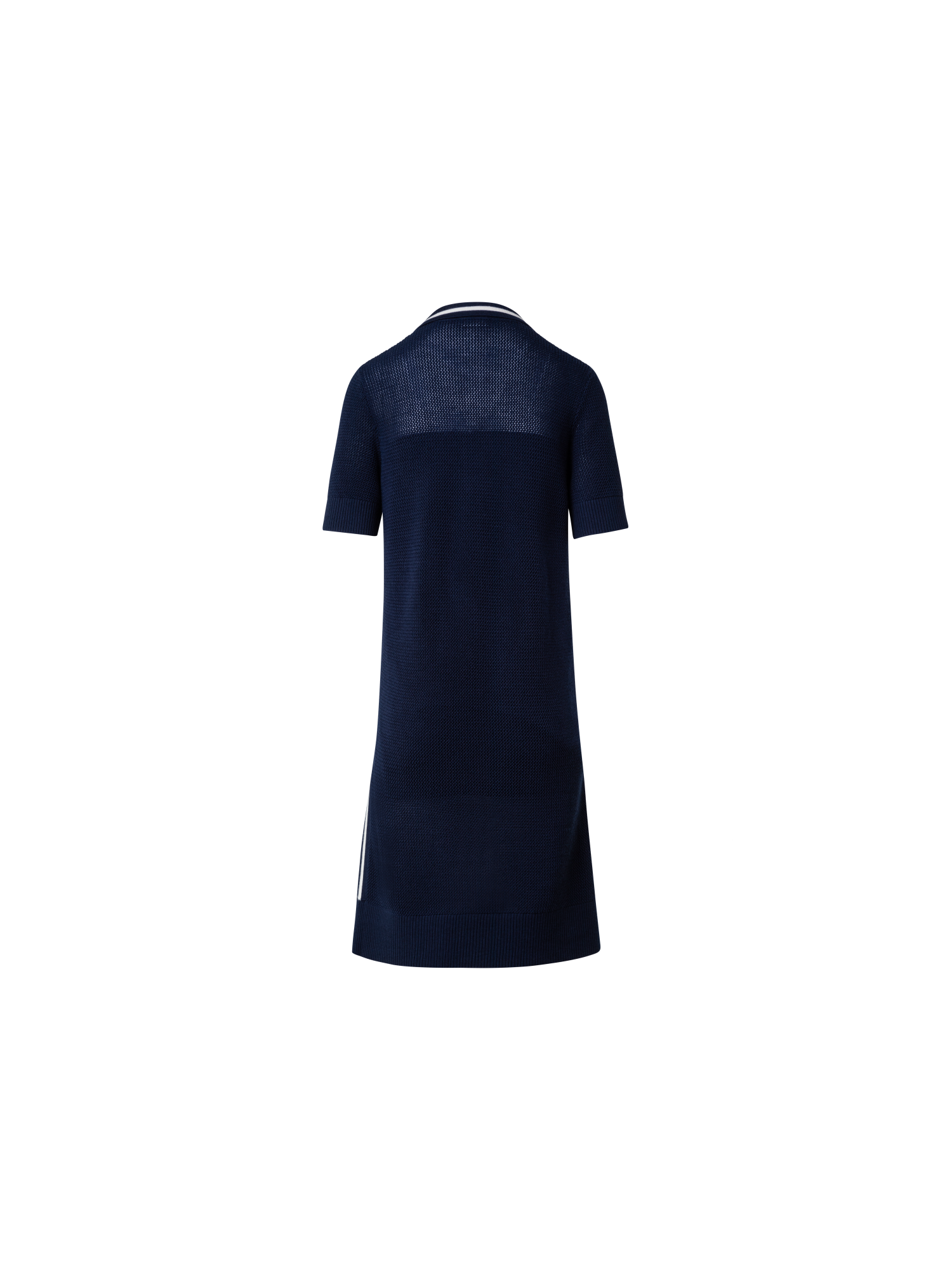 Designer Wool Blend Mesh Knit Polo Dress - navy - blue - multicolor