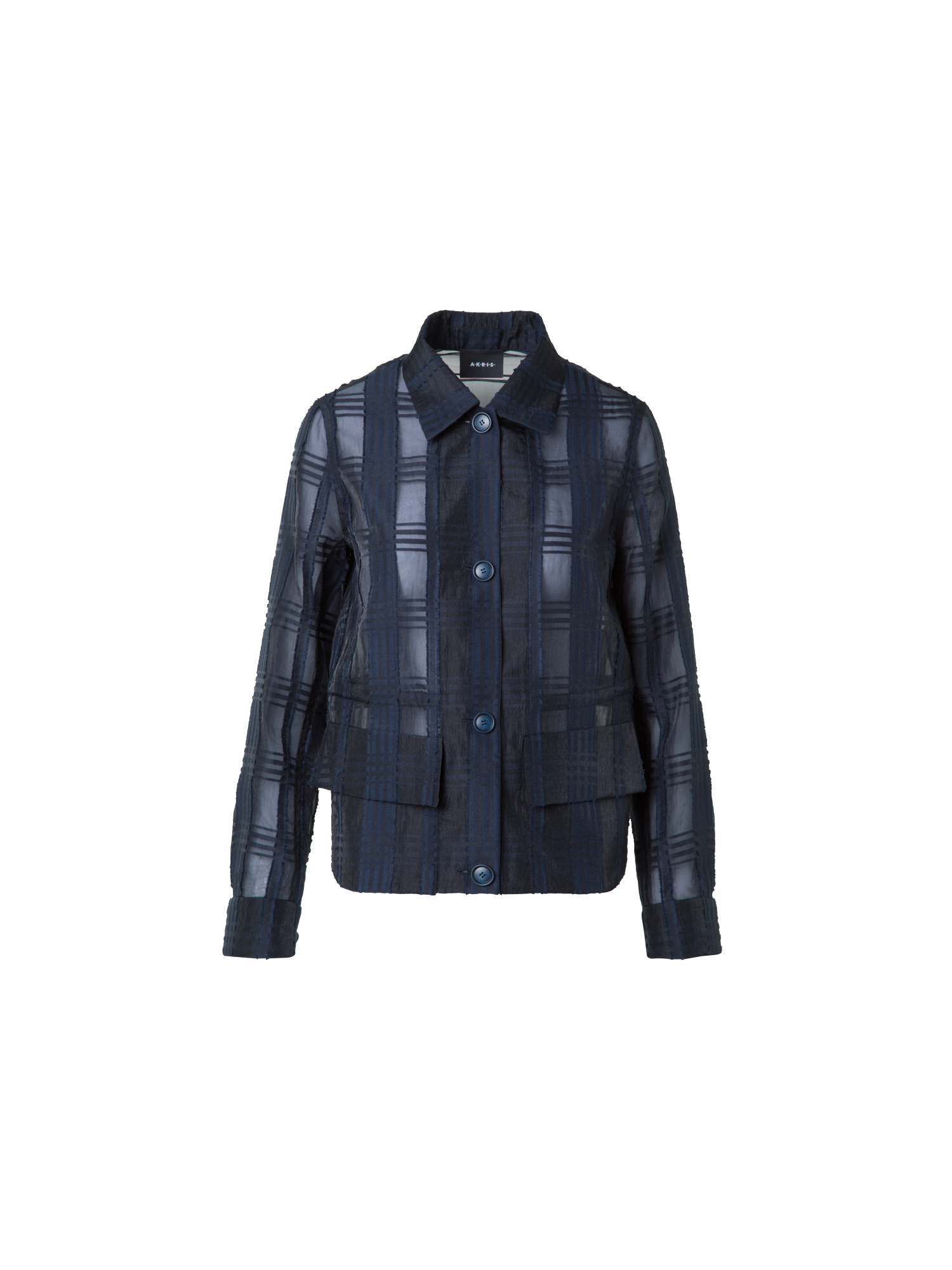Designer Short Jacket in Sheer Organdy Plaid - neutral - navy - blue
