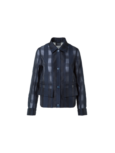 Designer Short Jacket in Sheer Organdy Plaid - neutral - navy - blue