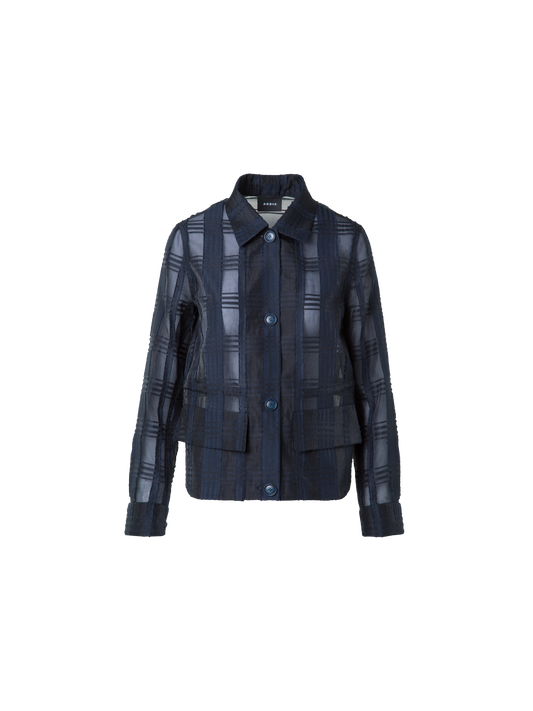 Designer Short Jacket in Sheer Organdy Plaid - neutral - navy - blue
