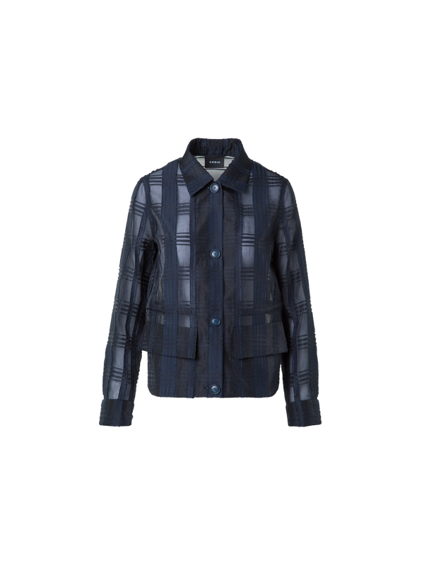 Designer Short Jacket in Sheer Organdy Plaid - neutral - navy - blue