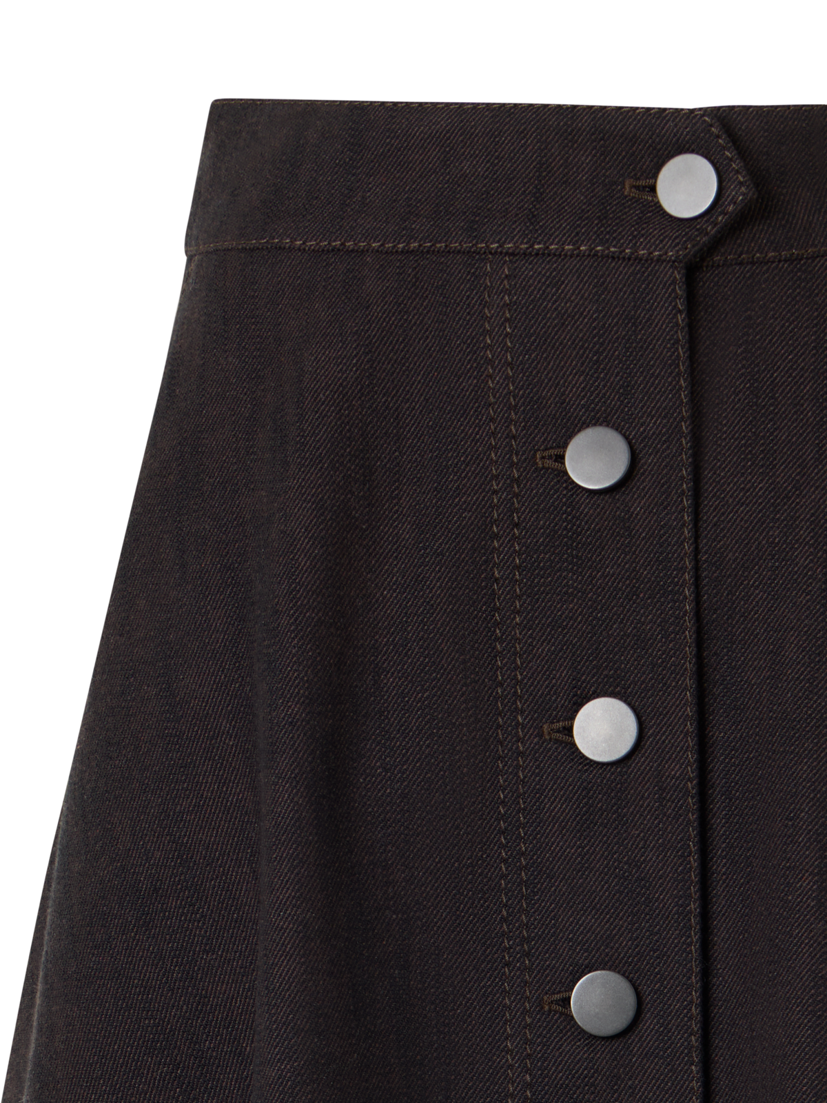 Designer Flared Midi Skirt in Brushed Winter Denim - brown