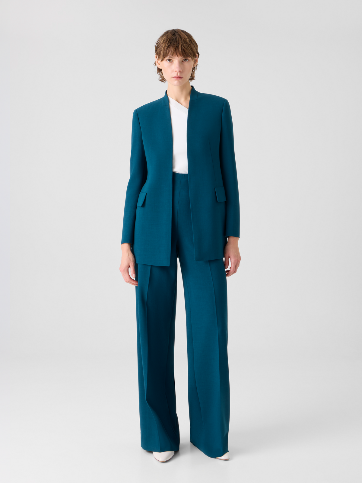 Designer Fiyuki High Waist Pants in Wool Double-Face - green #editorial