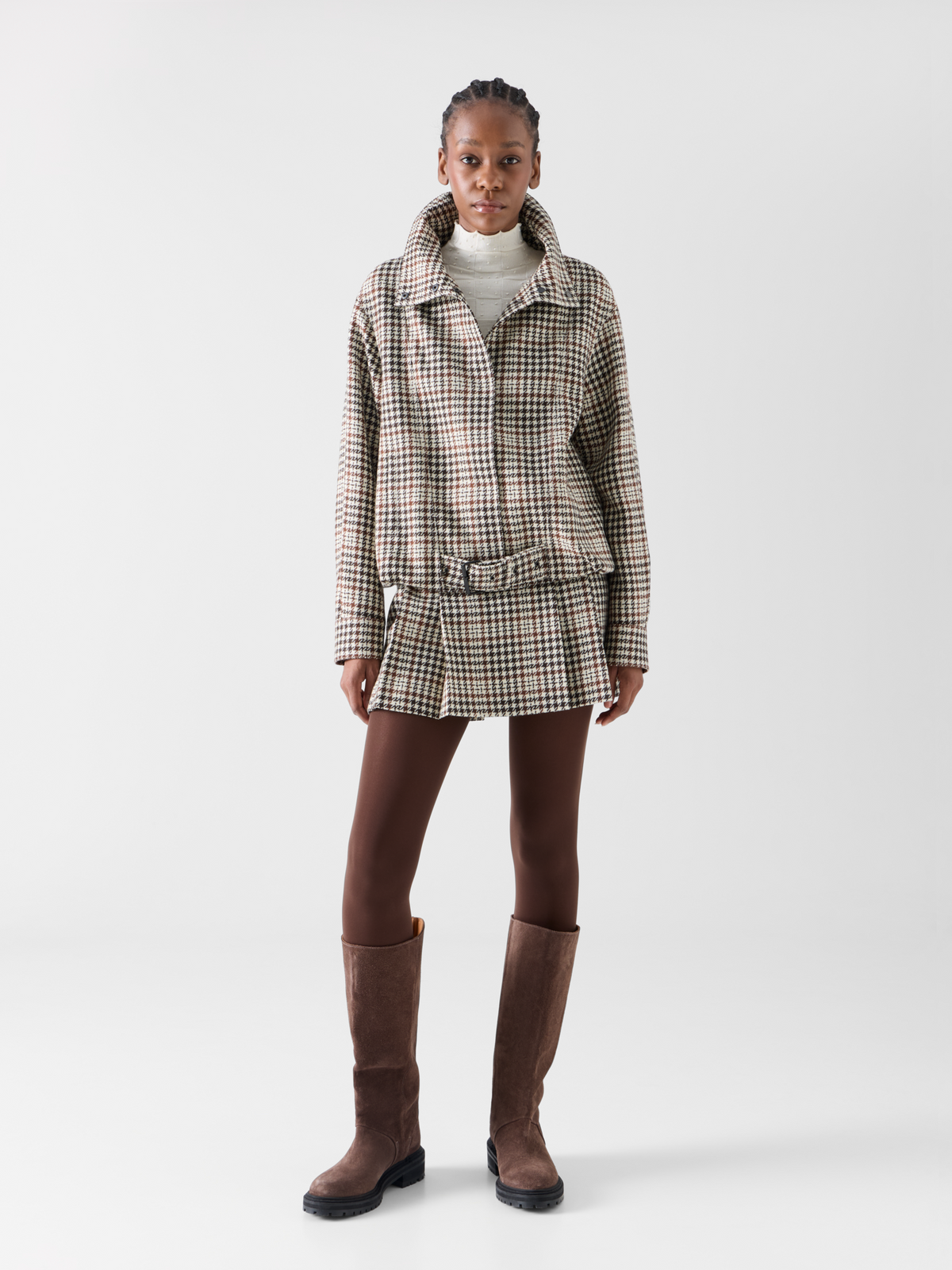 Designer Blouson in Check Tweed - brown - multicolor 