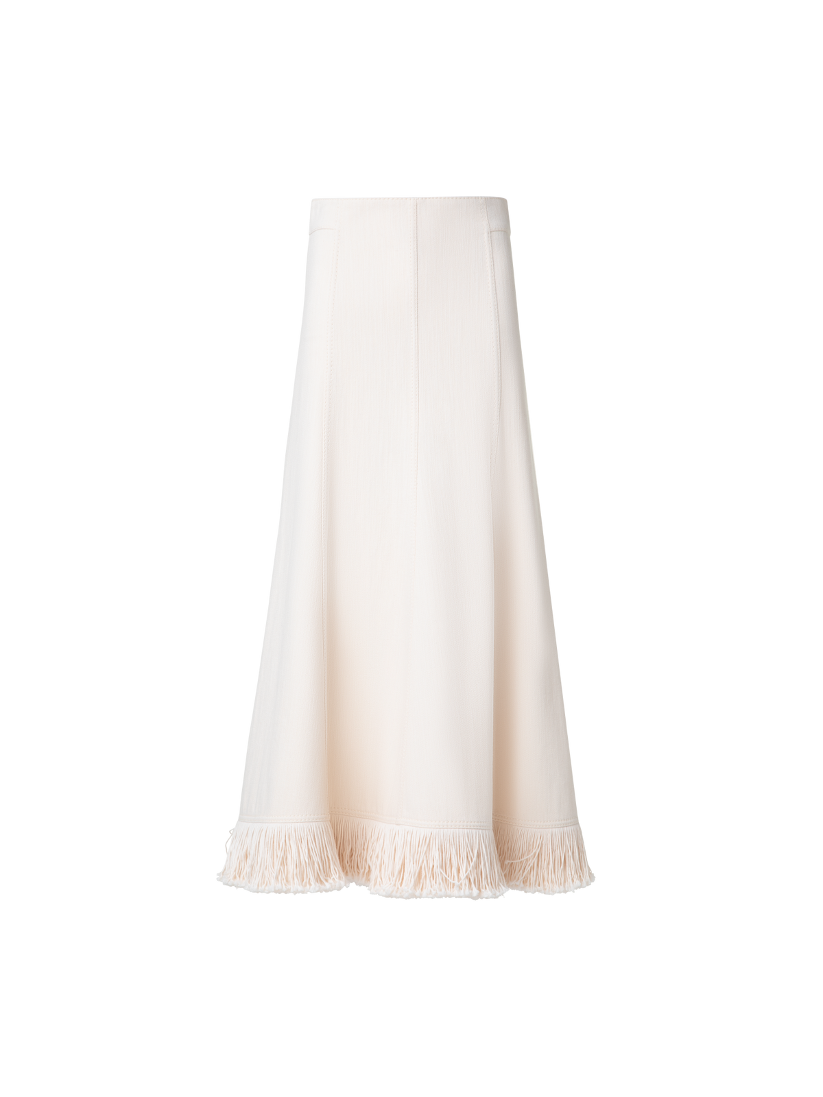 Designer Denim Midi Skirt with Fringes - neutral - pastel - beige