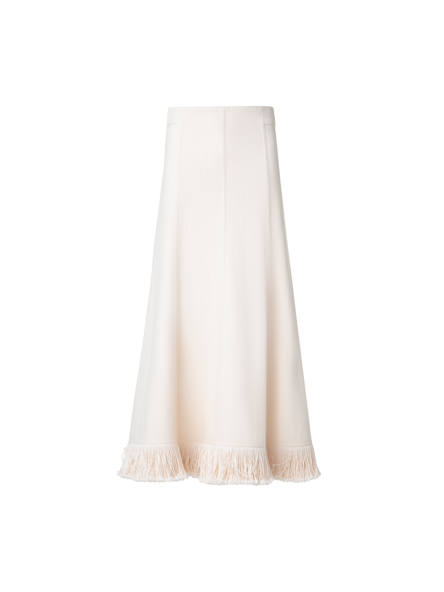Designer Denim Midi Skirt with Fringes - neutral - pastel - beige