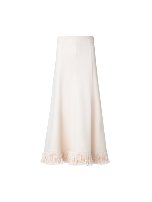 Designer Denim Midi Skirt with Fringes - neutral - pastel - beige