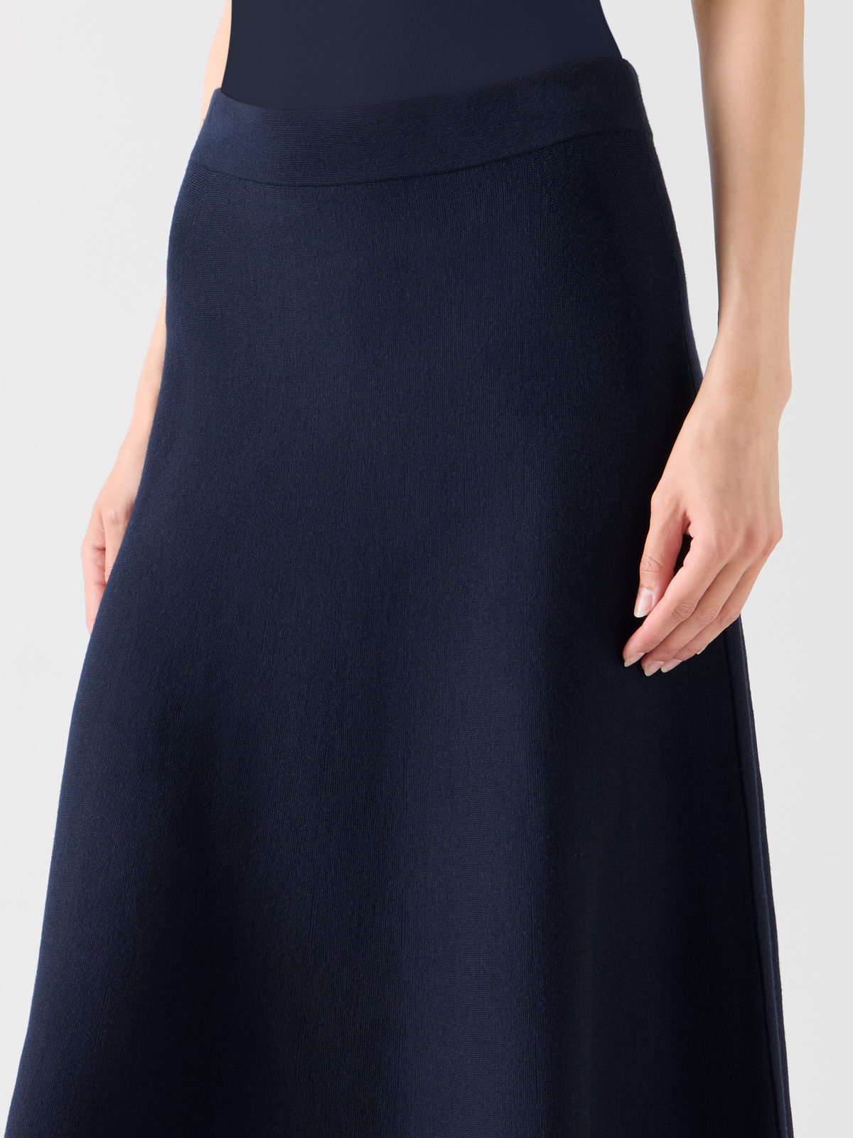 Designer Milano Knit Flared Midi Skirt - navy #editorial