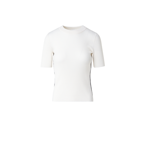 Merino Wool Knit Sweater with Contrast Piping