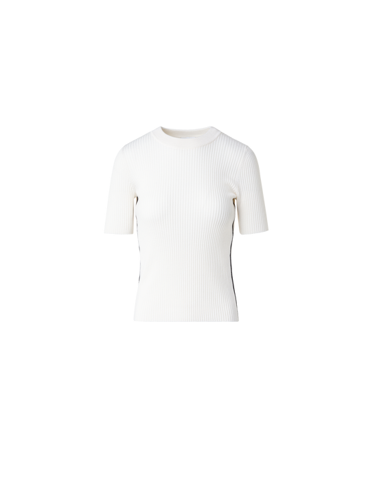 Designer Merino Wool Knit Sweater with Contrast Piping - multicolor - ecru - white