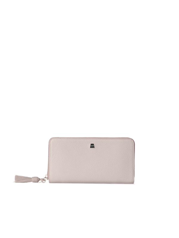 Designer Long Zip Around Wallet in Leather - neutral - beige