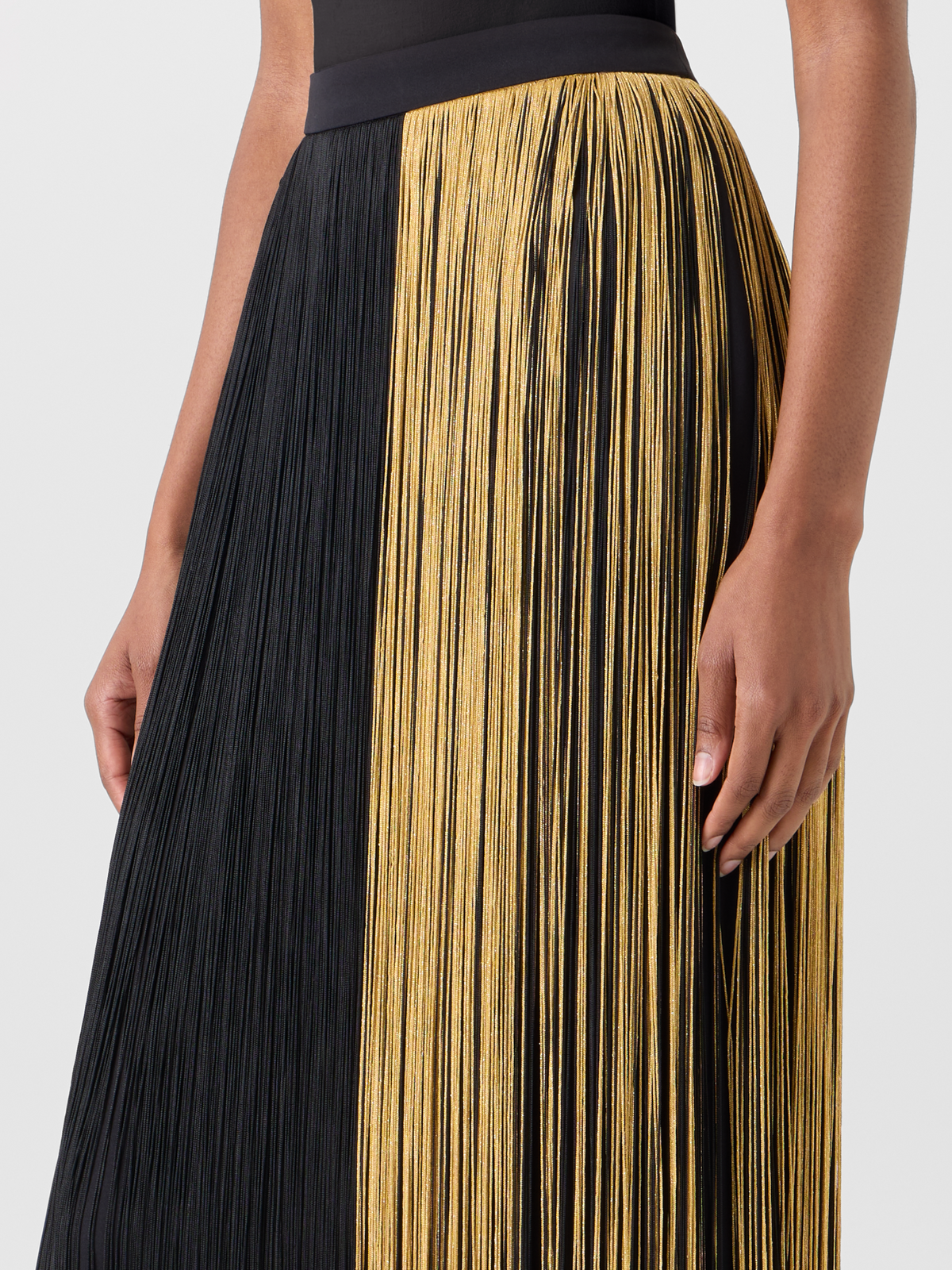 Designer Silk Pencil Skirt with Oro Lienzo Fringes - black - gold - multicolor #editorial